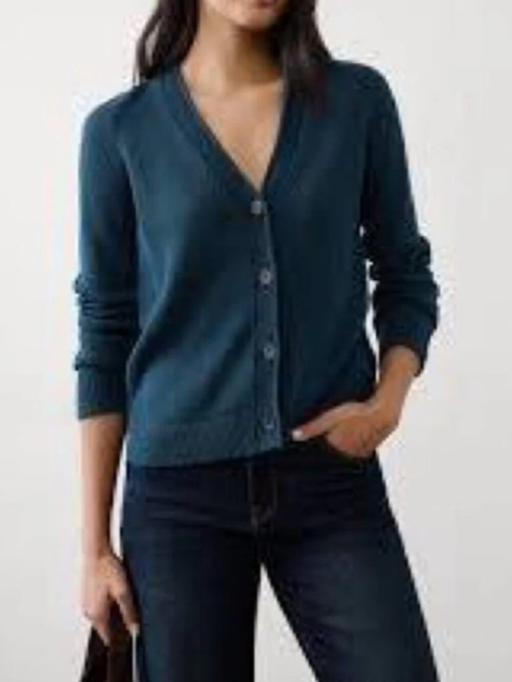 Frank and Oak V-neck button front cardigan forest green women's size L